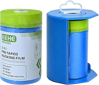 Pre-Tape and Drape for Spray Paint Protection with Roller & Cutter,22" x 66'(2 Rolls) Plastic Masking Film with Tape for Covering Automotive,Flooring,Windows,Beds,Sofas,Furniture