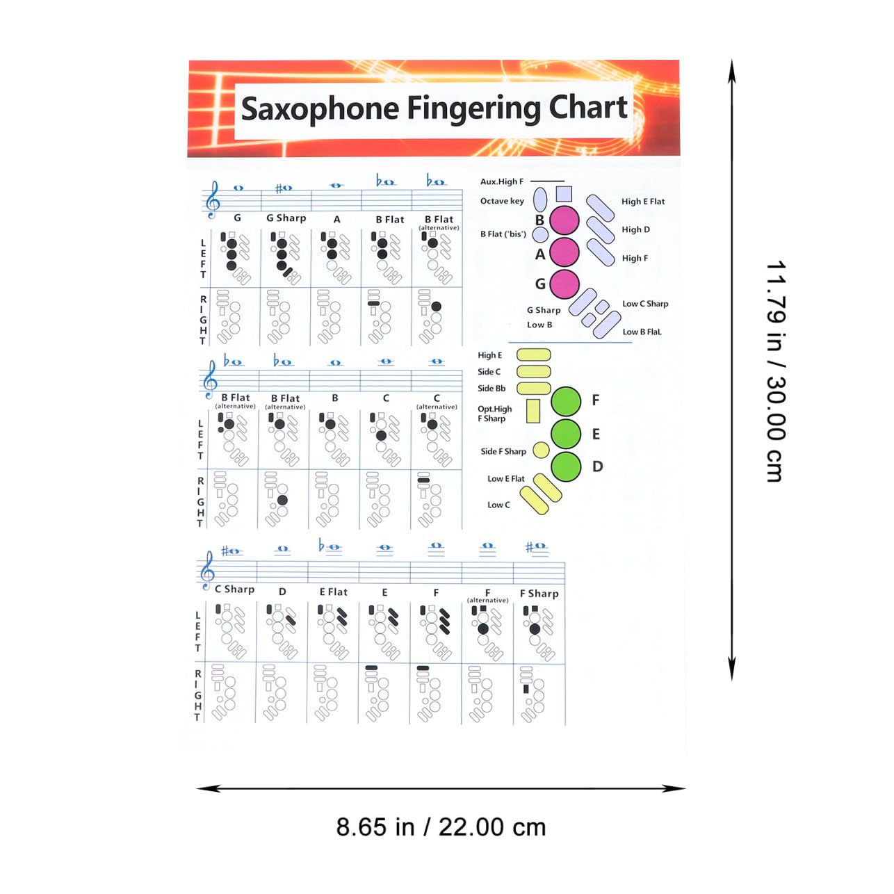 ifundom 4pezzi Poster Per Saxofono Con Accordi e Diagrammi Per Principianti Carta Patinata Resistente e Chiara Per Studio e Pratica Musicale