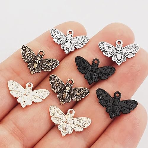 LTVAN 20pcs 20x13mm New Accessories Animal Moth Skull Moth Charms Pendant For Jewelry Making DIY Jewelry Findings (Metal color: 4 color mix)