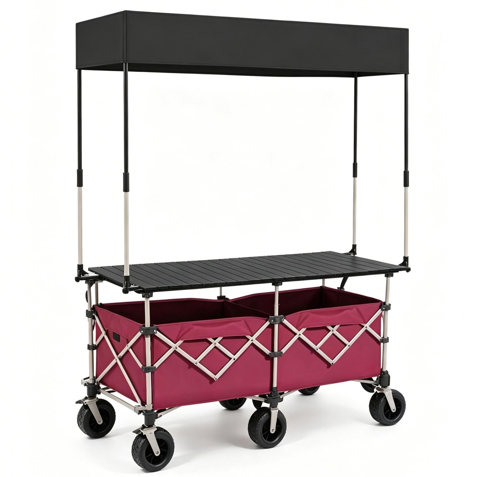 Rttzboz Red Foldable Portable Vendor Cart With Canopy, Farmers Market Stand Display For Camping, Outdoor Stalls, Pop Up Shops(Red)