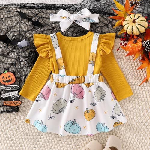 Baby Girl Halloween Outfit My First Halloween Ruffle Romper Pumpkin Suspender Overalls Dress Newborn Skirt Sets4