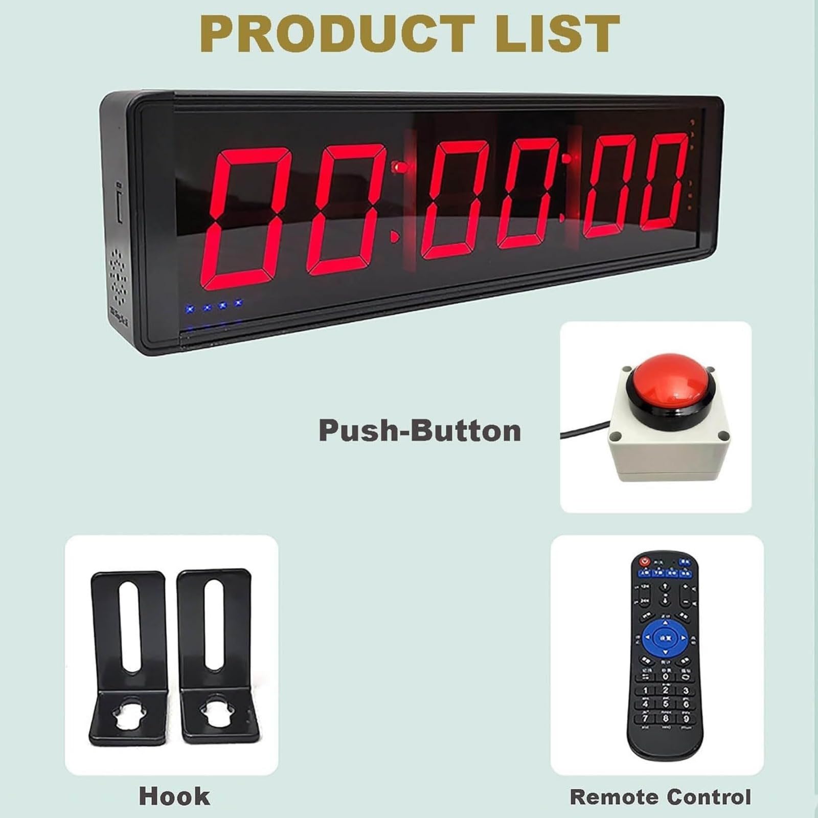 Temporizador de competición de 6 dígitos, reloj de pared LED digital, cronómetro y temporizador de intervalos para entrenamiento de fitness y eventos deportivos