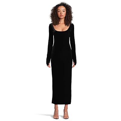 Norma Kamali Long Sleeve Deep Scoop Neck Side Slit Gown Women