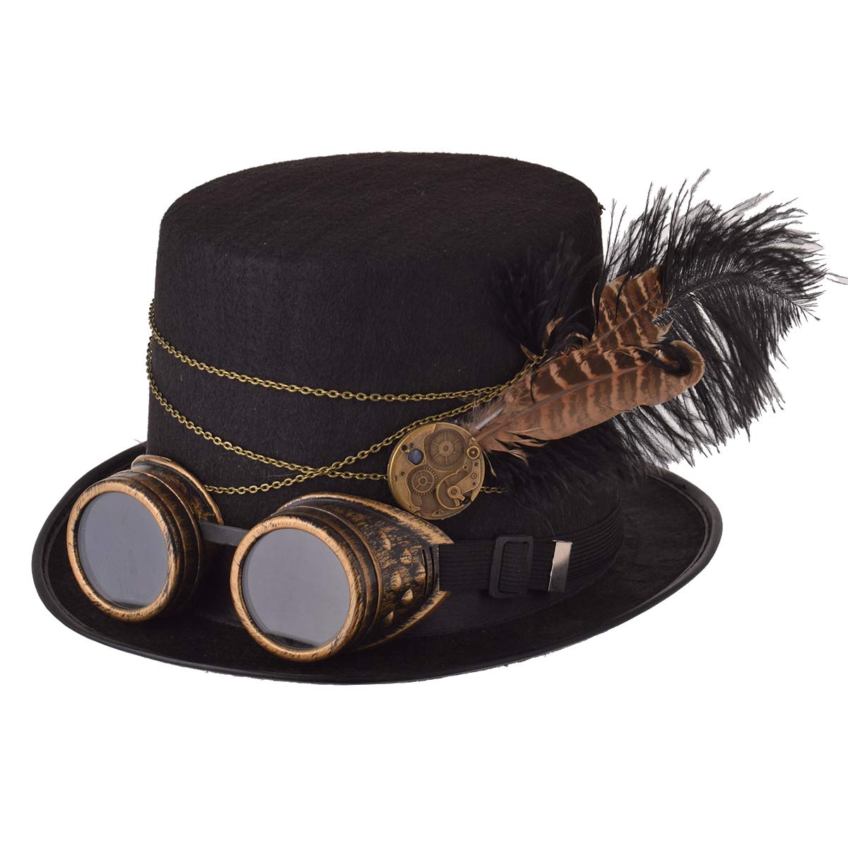 GRACEART Unisex Steampunk Top Hats with Goggles for Men Women