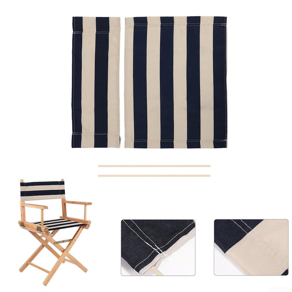 Coprisedili di ricambio in tela, coprisedia da regista, kit per sedie da giardino, stile casual, in tessuto di poliestere navy e bianco (2 set)