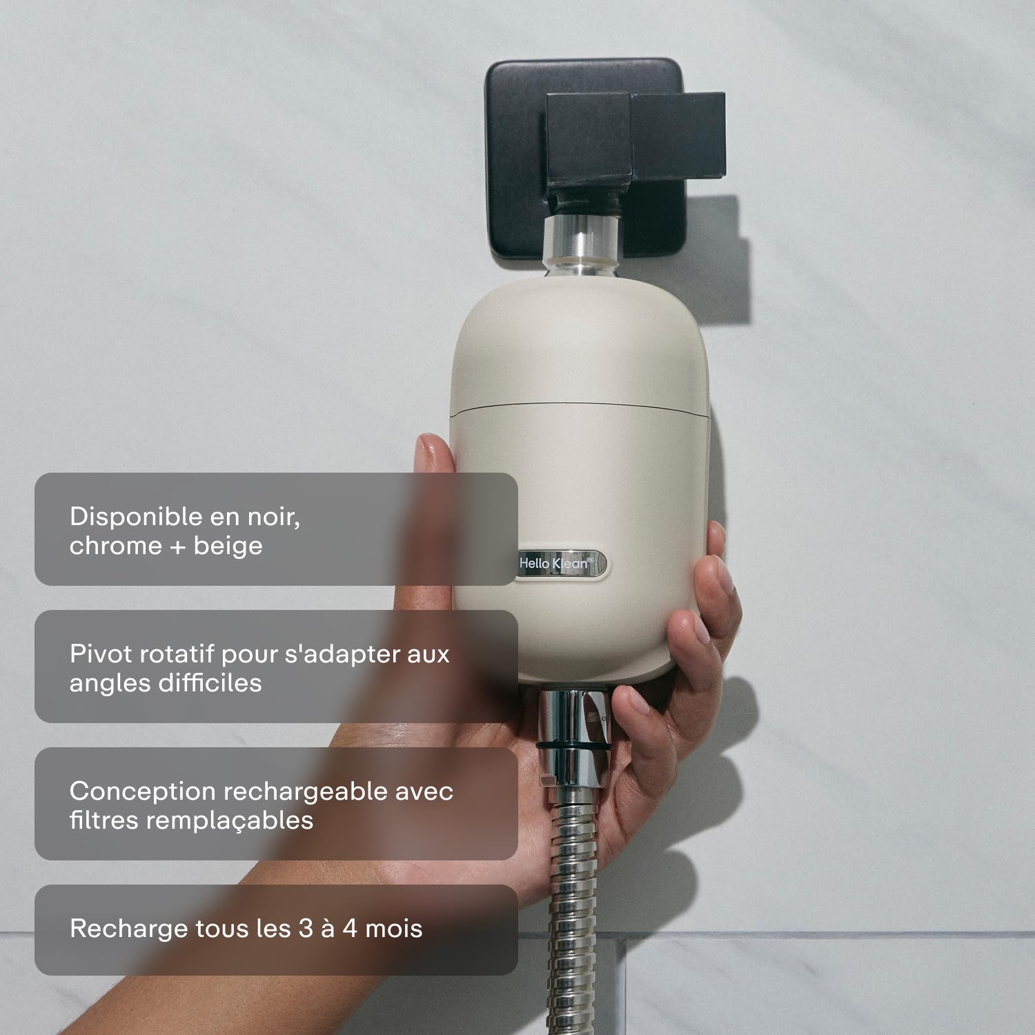 Hello Klean Filtre de douche chrome - Filtre les métaux indésirables, le chlore et les impuretés de l’eau de douche - Améliore la qualité de la peau et des cheveux - Pour douche en ligne et électrique