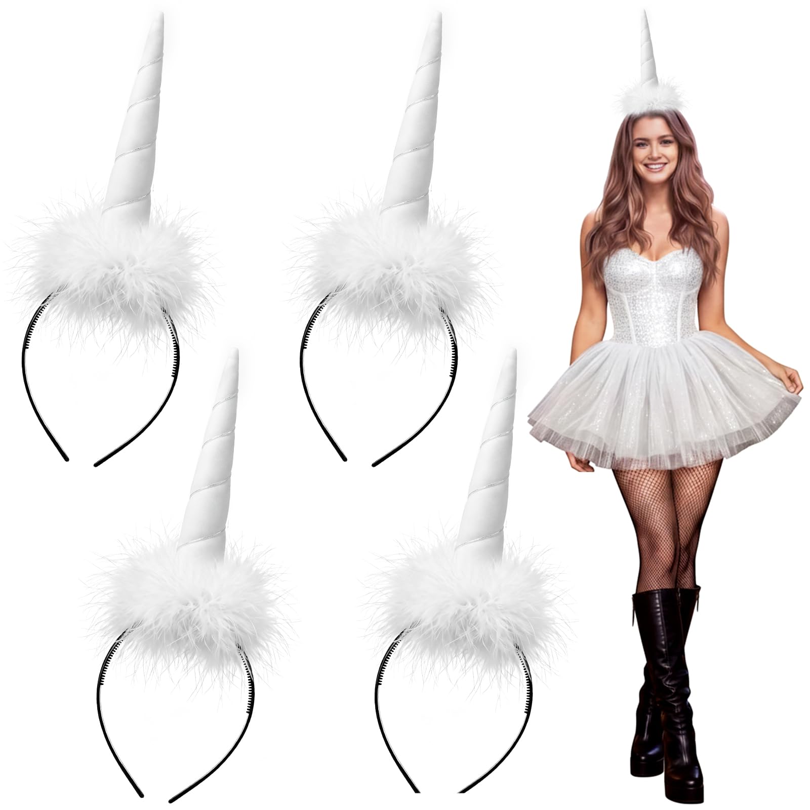 Sureio 4 Pcs Halloween Unicorn Horn Headband Costumes Accessories