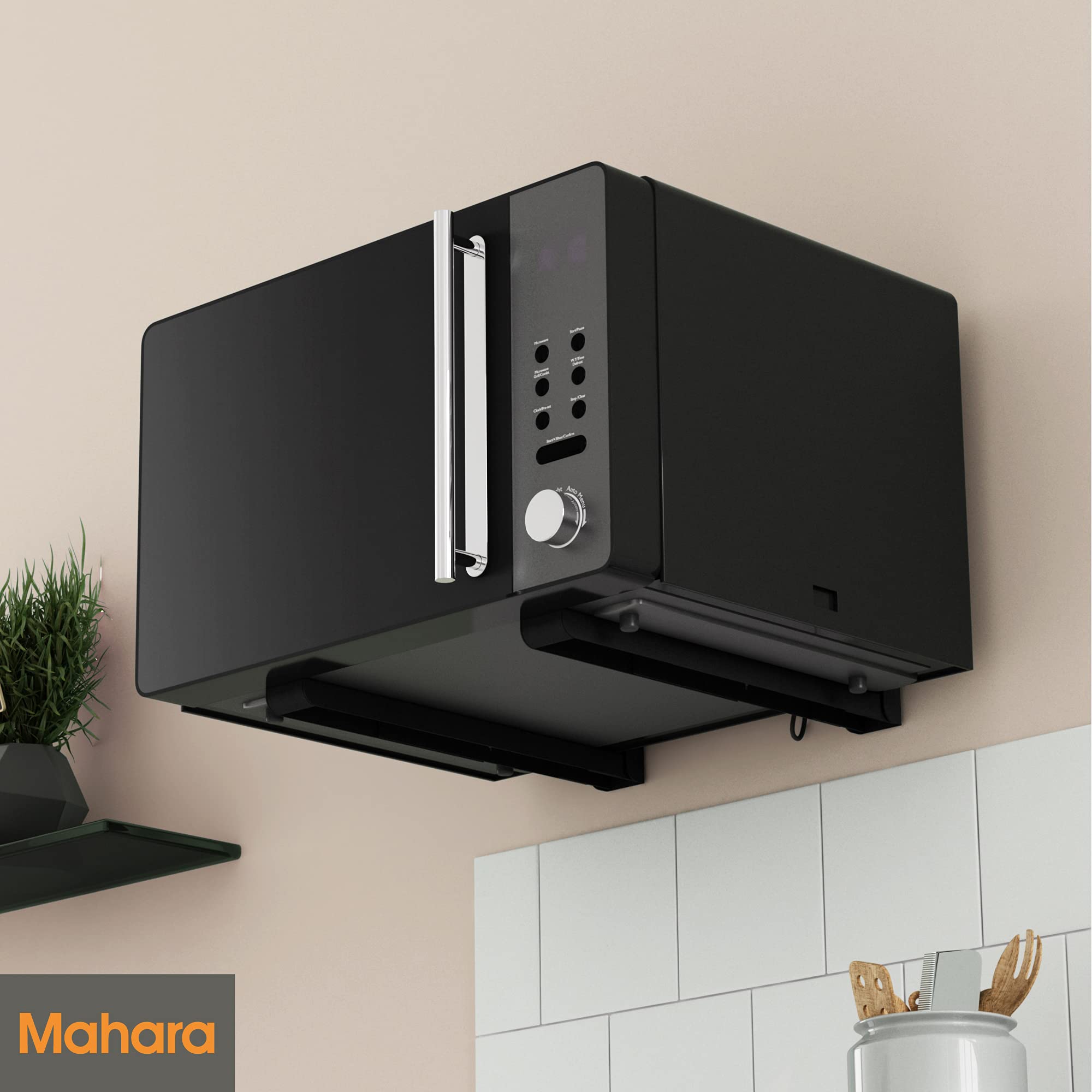 Mahara Soporte de Pared para Microndas, Produndidad Ajustable (287 - 450mm), Peso maximo 45 KG, Negro