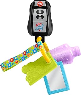 FISHER-PRICE Learning Fun Activity Key - Fabric Loop with 4 Travel Toys, for Infants and Toddlers from 6 Months to 3 Years, German Version, HXF50