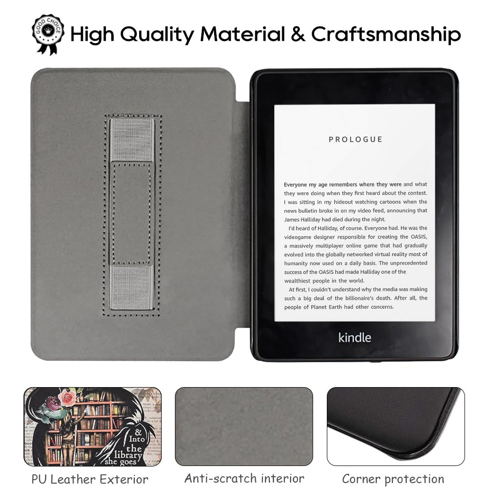 SCSVPN PQ94WIF Schutzhülle für Kindle Paperwhite 10. Generation 2018, mit Handschlaufe, automatischer Schlaf-/Wachmodell, schlank, leicht, PU-Leder, Smart-Schutzhülle, nur passend für 15,2 cm Kindle