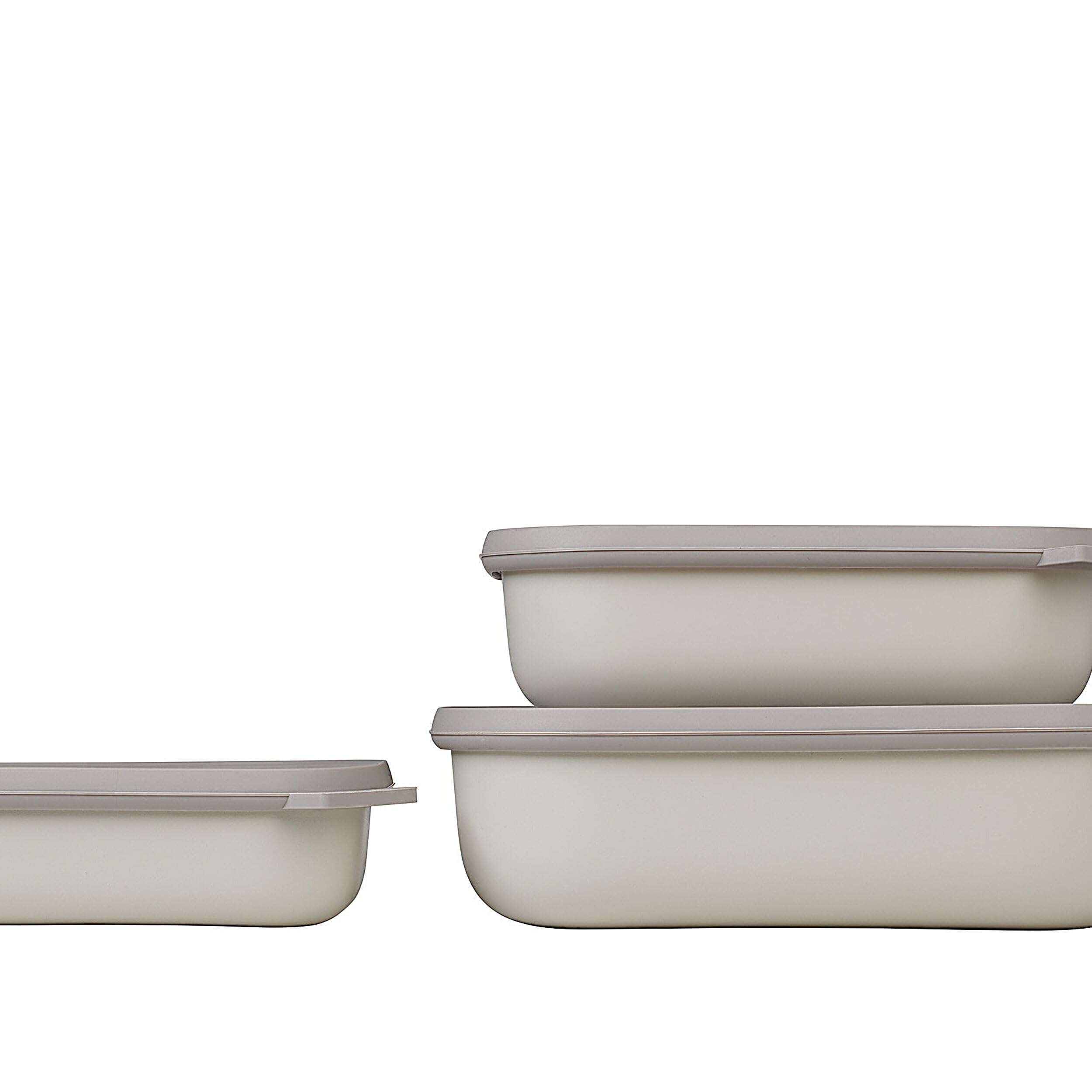 Cirqula Multi Rectangular 3-Piece (500 + 1000 + 2000 ml) Nordic White-Bowl Set-Food Storage Containers-Stackable-Dishwasher Safe, Polypropylene, Flach
