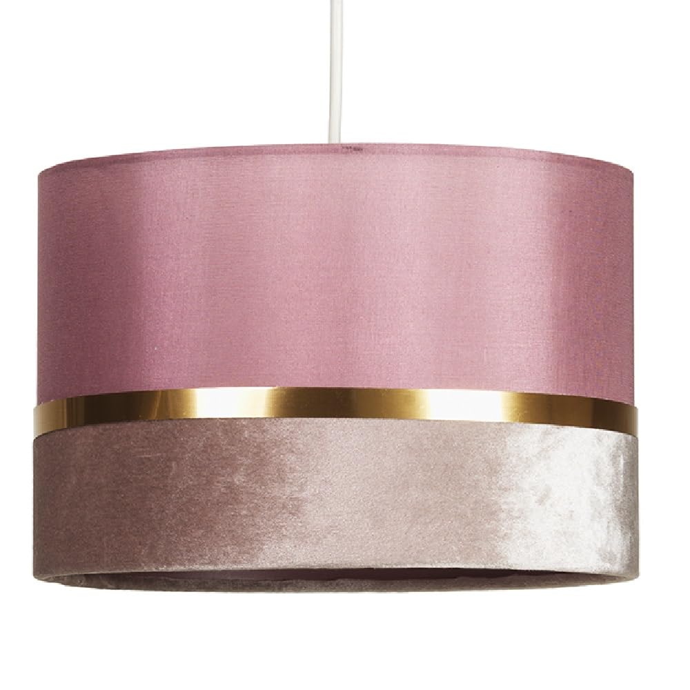 Pink Velvet & Fabric Vintage Easy Fit Drum Pendant Shade with Gold Metallic Band | 30cm Diameter (12") | None Electric Ceiling Lampshade | Fits All Lampholder Types E14 E27 B15 B22