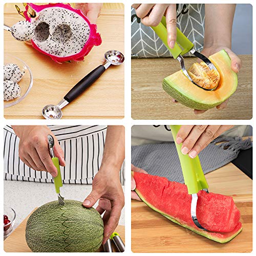 2 Pcs Melon Baller Scoop Set | 4 in 1 Stainless Steel Melon Baller and Fruit Scoop Set for Watermelon Ice Cream | Pumpkin Carving Kit - Thumbnail 3