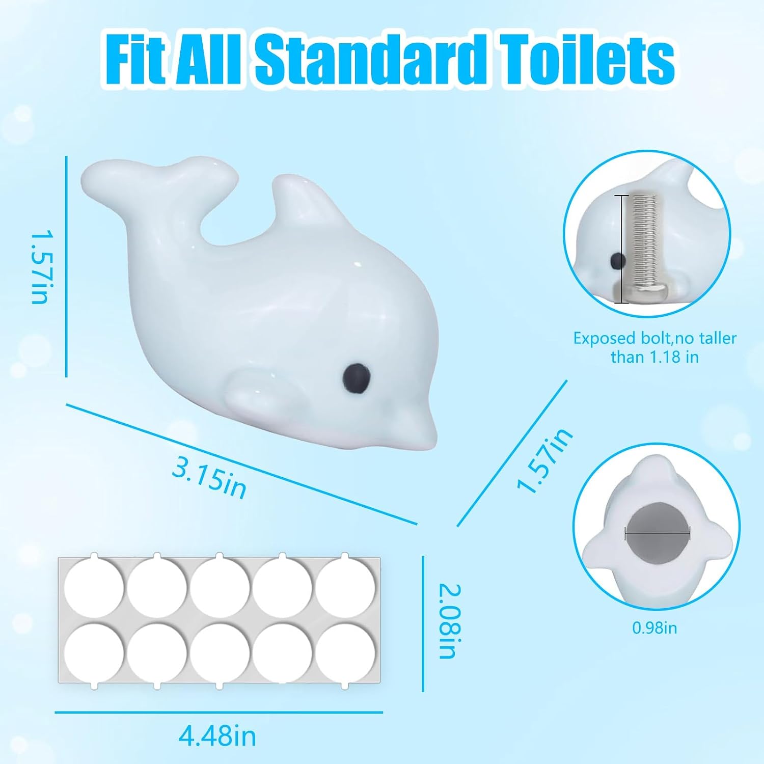 Ceramic Dolphin Toilet Screw Cover Caps, Toilet Bolt Covers Decorative for Bottom of Toilet Toilet Bolt Caps Cute Bathroom Decor, Beach Decor Bathroom 2pcs (Blue Whale)