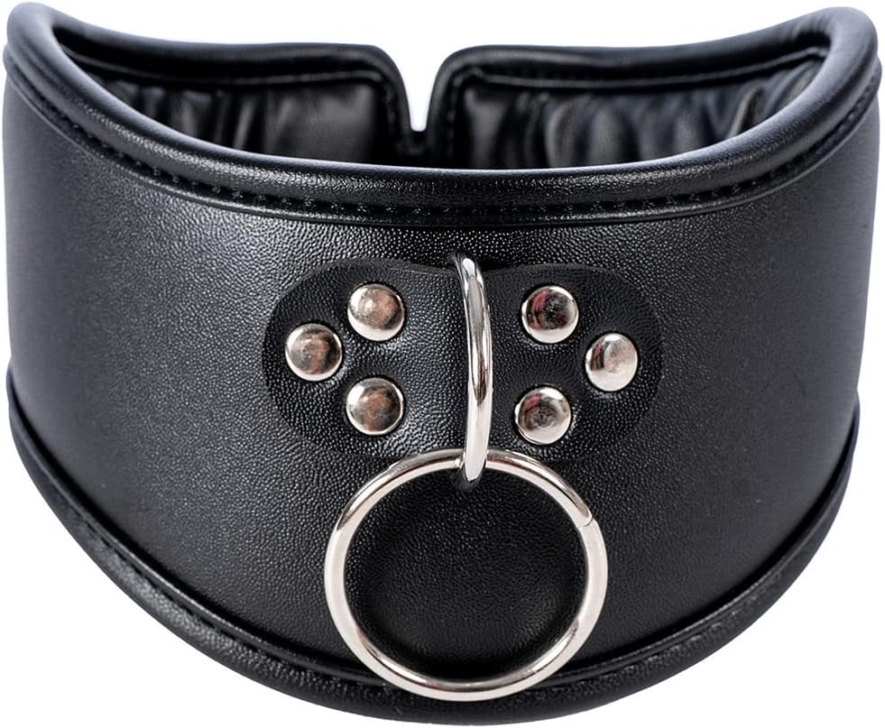 DRYFAL Black Leather Collars Padded Cotton Neck Chokers Halloween Bar Stage Necklace
