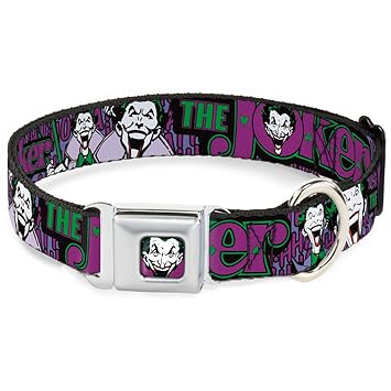 Buckle-Down Seatbelt Buckle Dog Collar - Joker Face/Logo/Spades Black/Green/Purple - 1