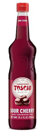 Toschi Amarena Sour Cherry Syrup | Highly Concentrated | Additive Free | Gluten Free & Vegan | High Fruit Content | Product of Italy | 25.4 fl oz 750mL