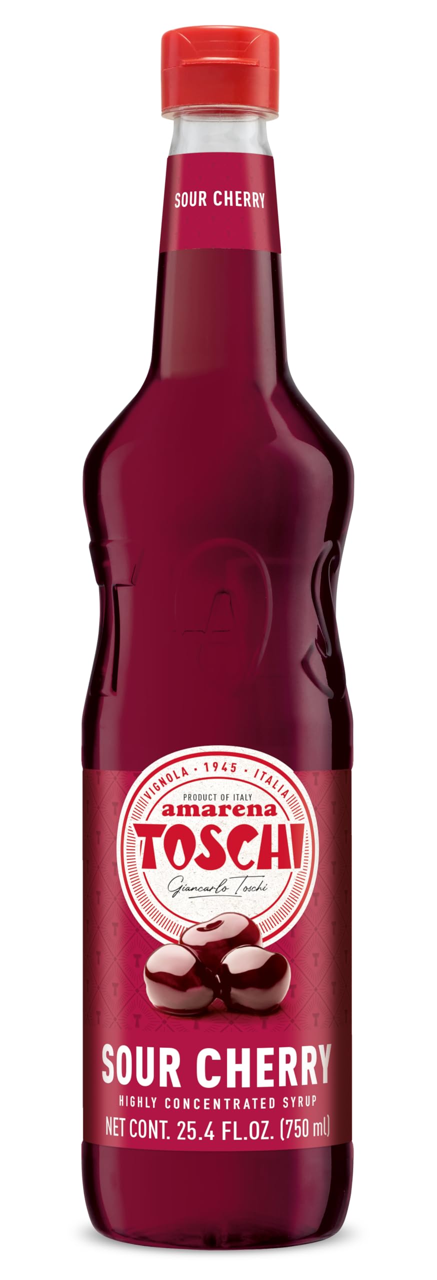 Toschi Amarena Sour Cherry Syrup | Highly Concentrated | Additive Free | Gluten Free & Vegan | High Fruit Content | Product of Italy | 25.4 fl oz (