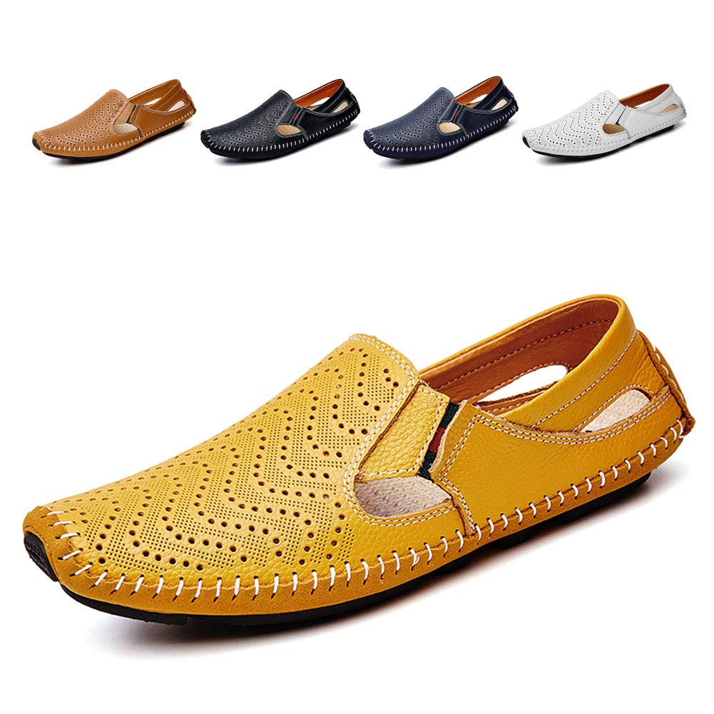 Mocasines casuales para hombre, de piel auténtica, transpirables, a la moda, zapatos de conducción