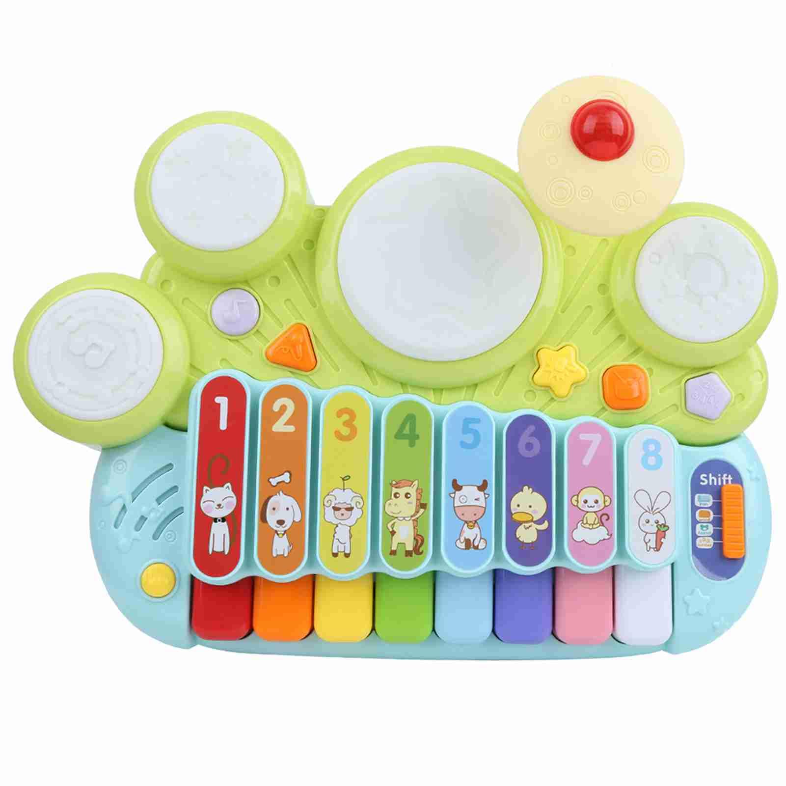Strumenti Musicali 3 in 1 Giocattoli per Bambini, Tastiera di Elettronica Colorata e Set di Batteria, Ideale per L'apprendimento e lo Sviluppo dei più Piccoli, Realizzato in Plastica di Alta