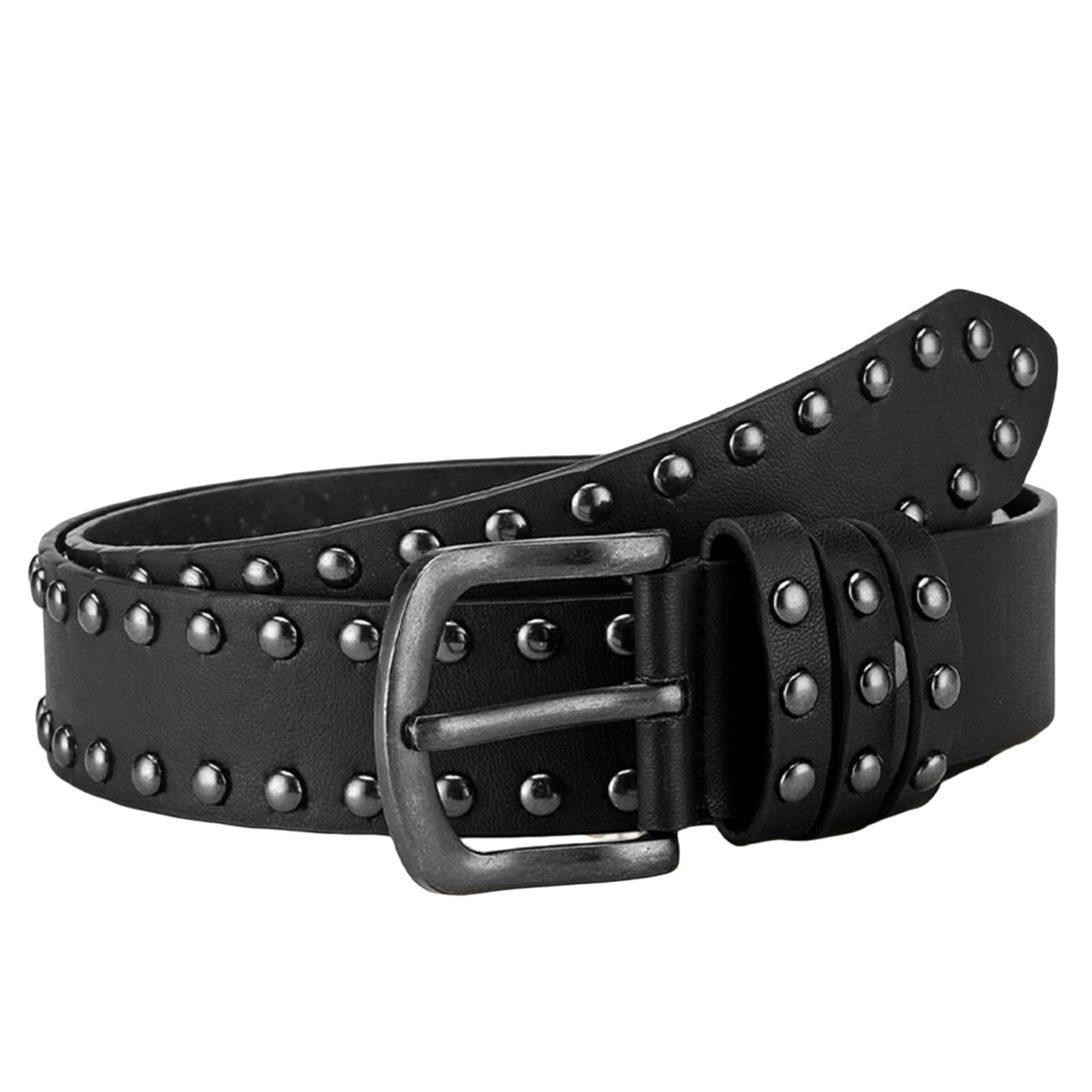 AGUTALITHIC Studded Belt,Metal Punk Rock Leather Waist Strap Bright Retro Circle Rivet with Single Prong Buckle for Women Men(120cm/waist:40