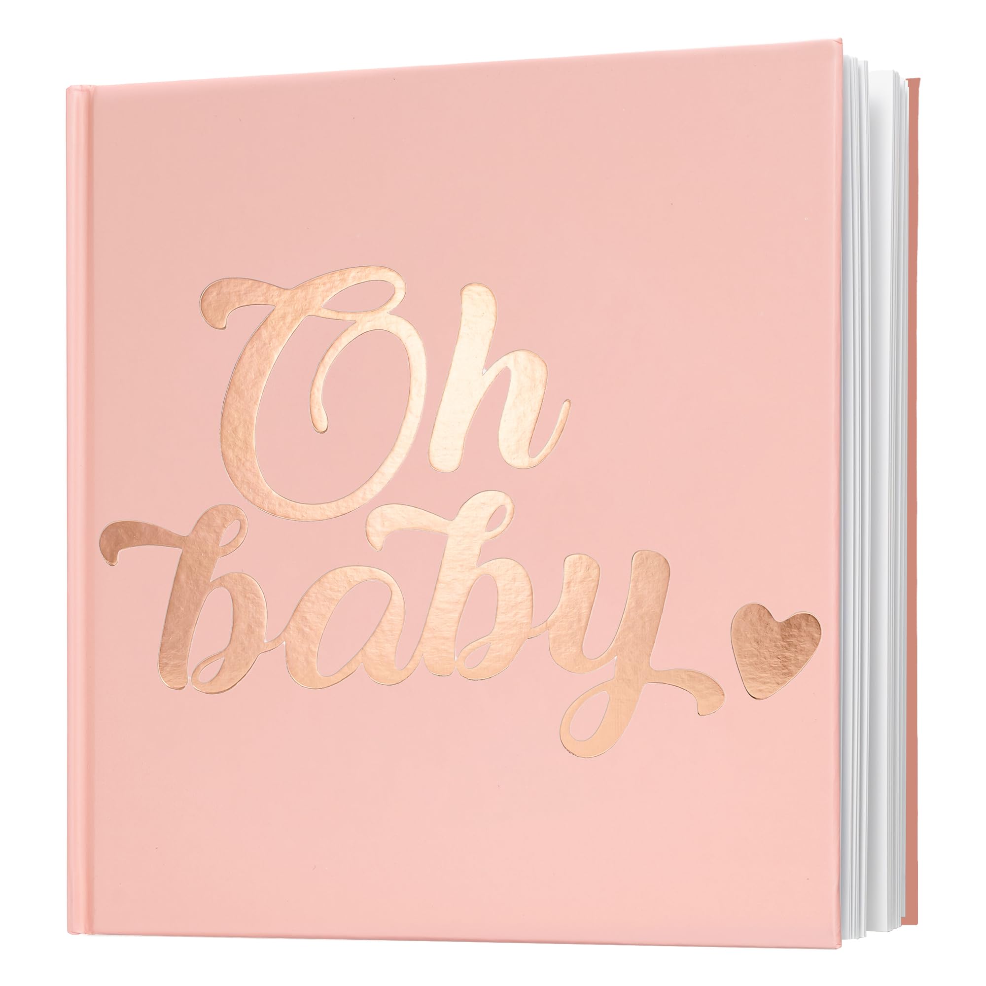 Calculs Oh Baby Bridal Party Decoration Picture Book 8.5” Square Polaroid Baby Shower Guest Book Blank Pink Pages for Pictures White Cover Rose Gold Stamping