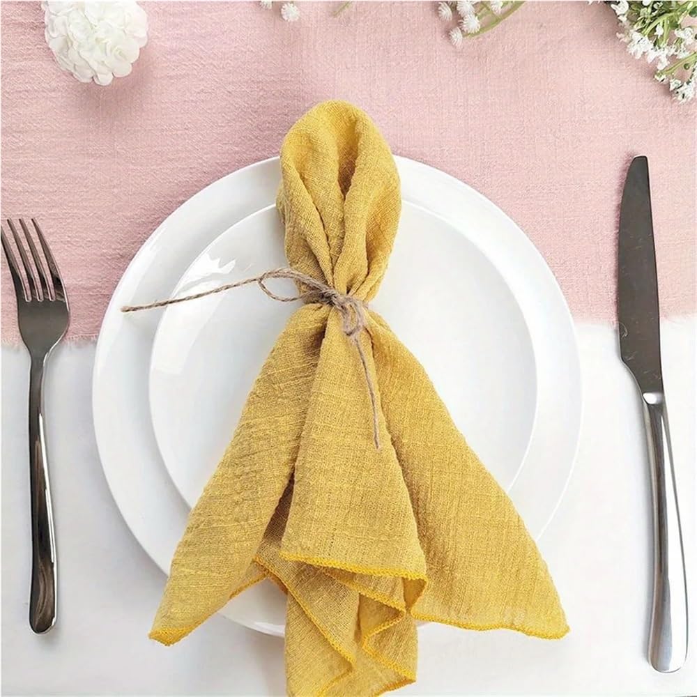 Napkins, 6pcs Gauze For Wedding Decor Everyday Use Dinner Tea Towel Table Village Christmas Napkin(Yellow)