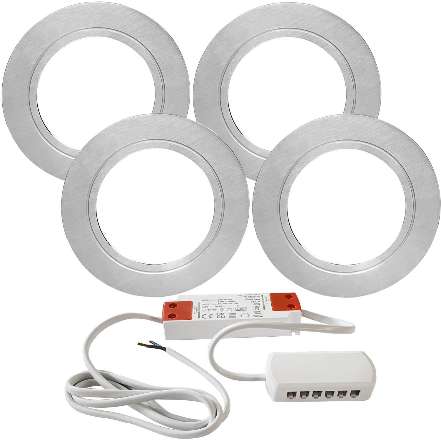 4 Pack | Bright 2.6W LED Under Cabinet Spot Lights & Driver Kit | Chrome & Natural White | Recessed Flush Mounted Fitting | Kitchen Worktop Countertop Cupboard Unit Down Light | Modern Round Lighting