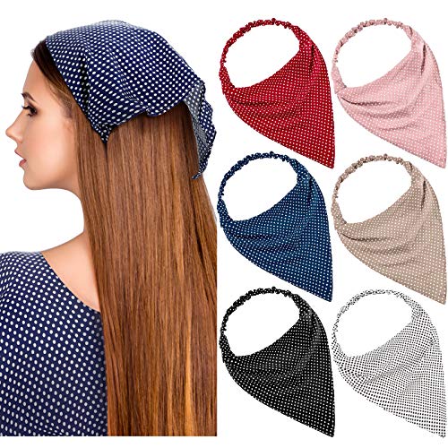 6 Pieces Elastic Hair Scarf Headband Chiffon Head Kerchief Headband Print Floral Hair Scarves Polka Dot Kerchief Head Scarf Hair Bandanas for Women Girls (Dot Pattern)