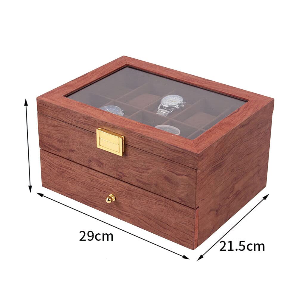 Caja para relojes de madera para 20 relojes Caja de joyero | relojero organizador, Estuche de Relojes de 2 Niveles, Tapa de Cristal Transparente, para Vitrina