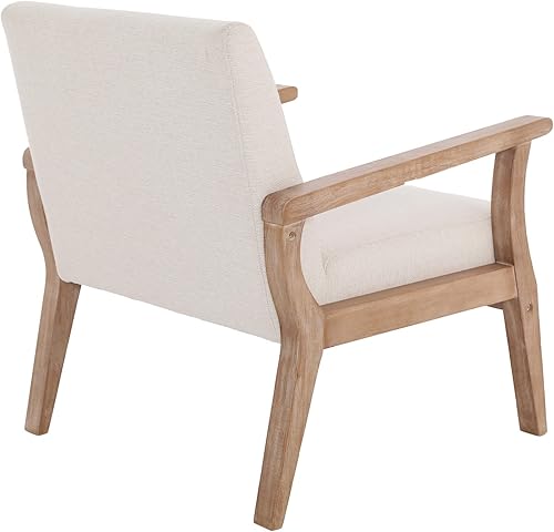 Miniatura 7 de Silla decorativa moderna de mediados de siglo, sillón tapizado de lino para sala de estar con marco de madera, silla de granja, silla de esquina