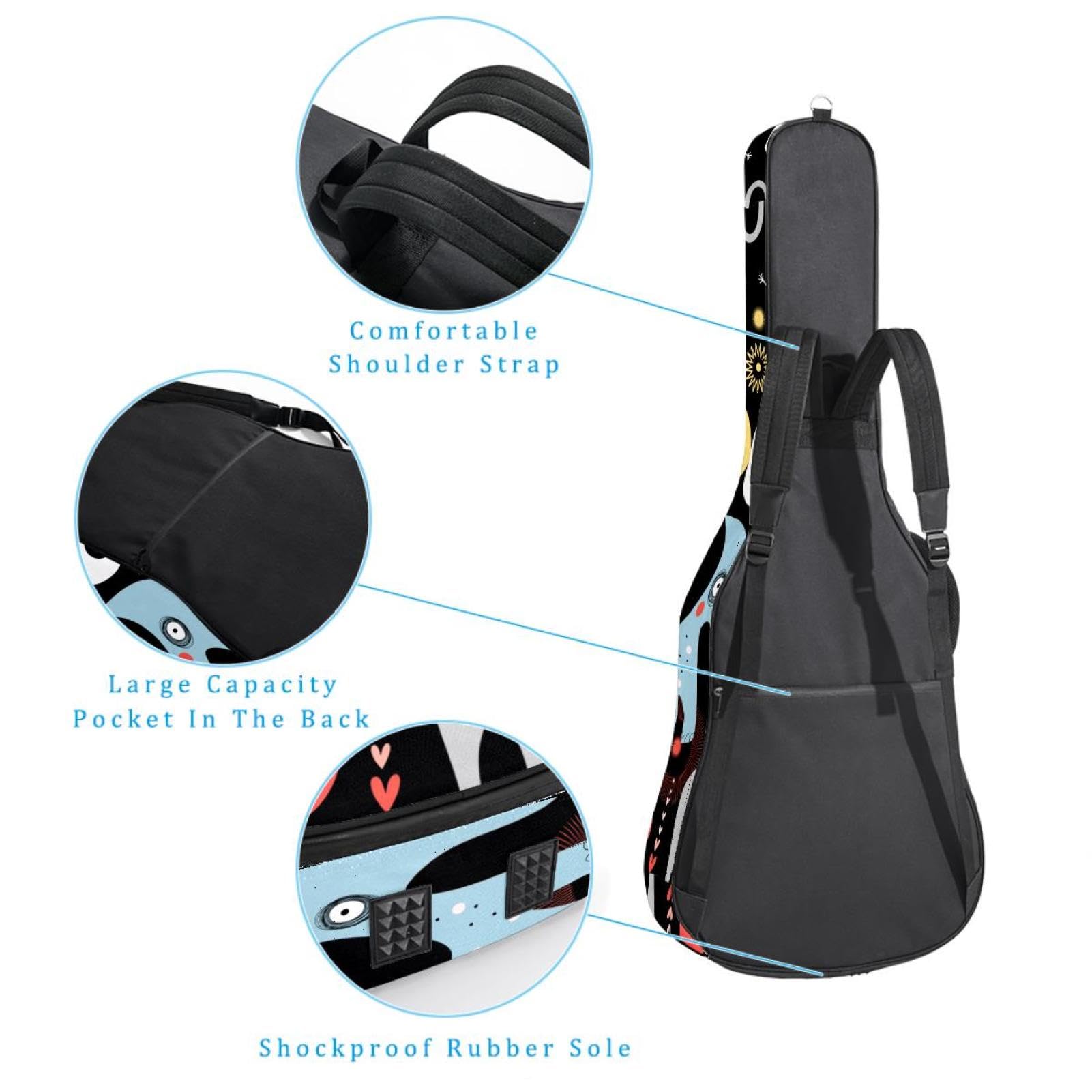 Torba na gitarę akustyczną wodoodporny plecak na gitarę grubo miękki wyściełany słoń klasyczna obudowa na gitarę, wielobarwny, 42.9x16.9x4.7 in, Organizer do torby