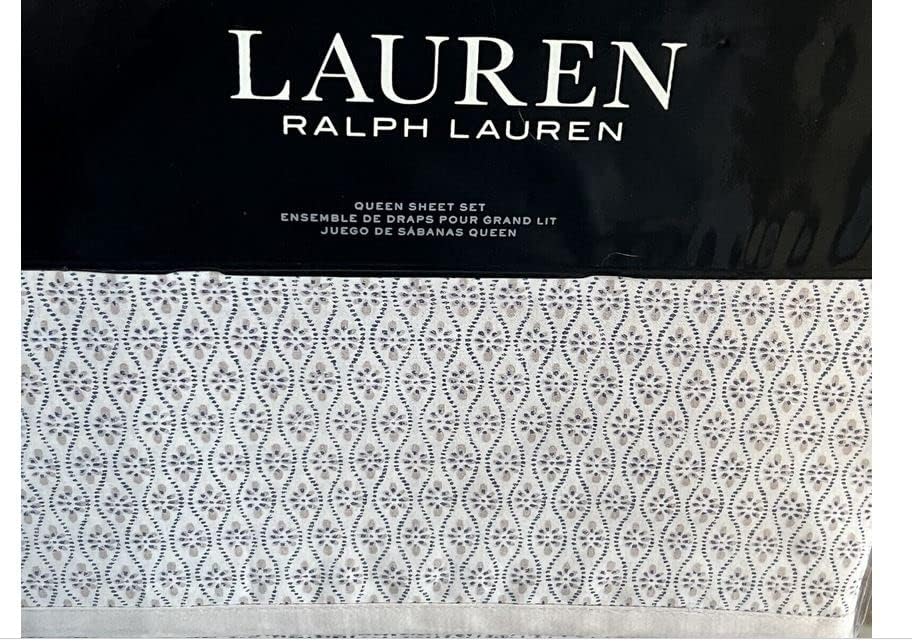 Miniatura 2 de Lauren Ralph Lauren Estella Trellis - Juego de sábanas tamaño Queen de 4 piezas, color gris sobre blanco