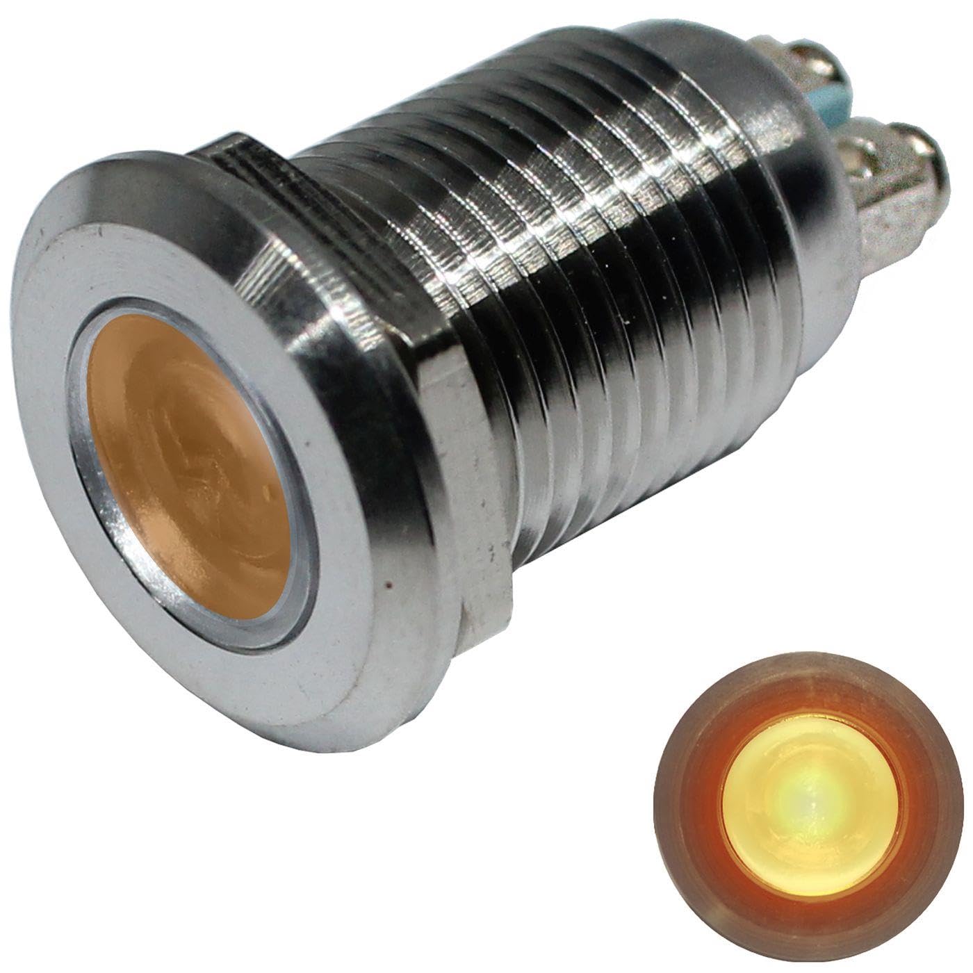 Stal nierdzewna Lampka kontrolna V2A Lampka sygnalizacyjna Ø12mm LED Zólty IP67 Przylacze srubowe Ø16x24mm -25.+70°C