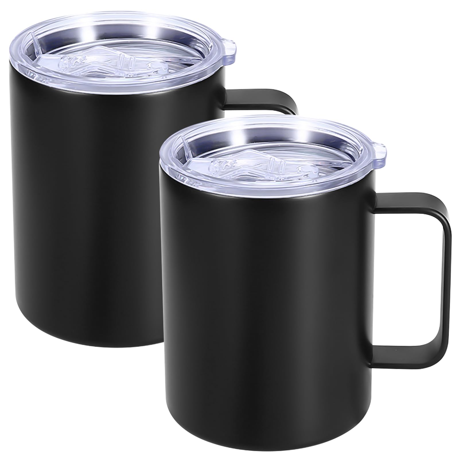 Set di 2 tazze termiche in acciaio inox, 350 ml: tazze da caffè isolate a doppia parete con manico, senza BPA, infrangibili, per campeggio, attività all'aperto, ufficio e viaggi (nero)