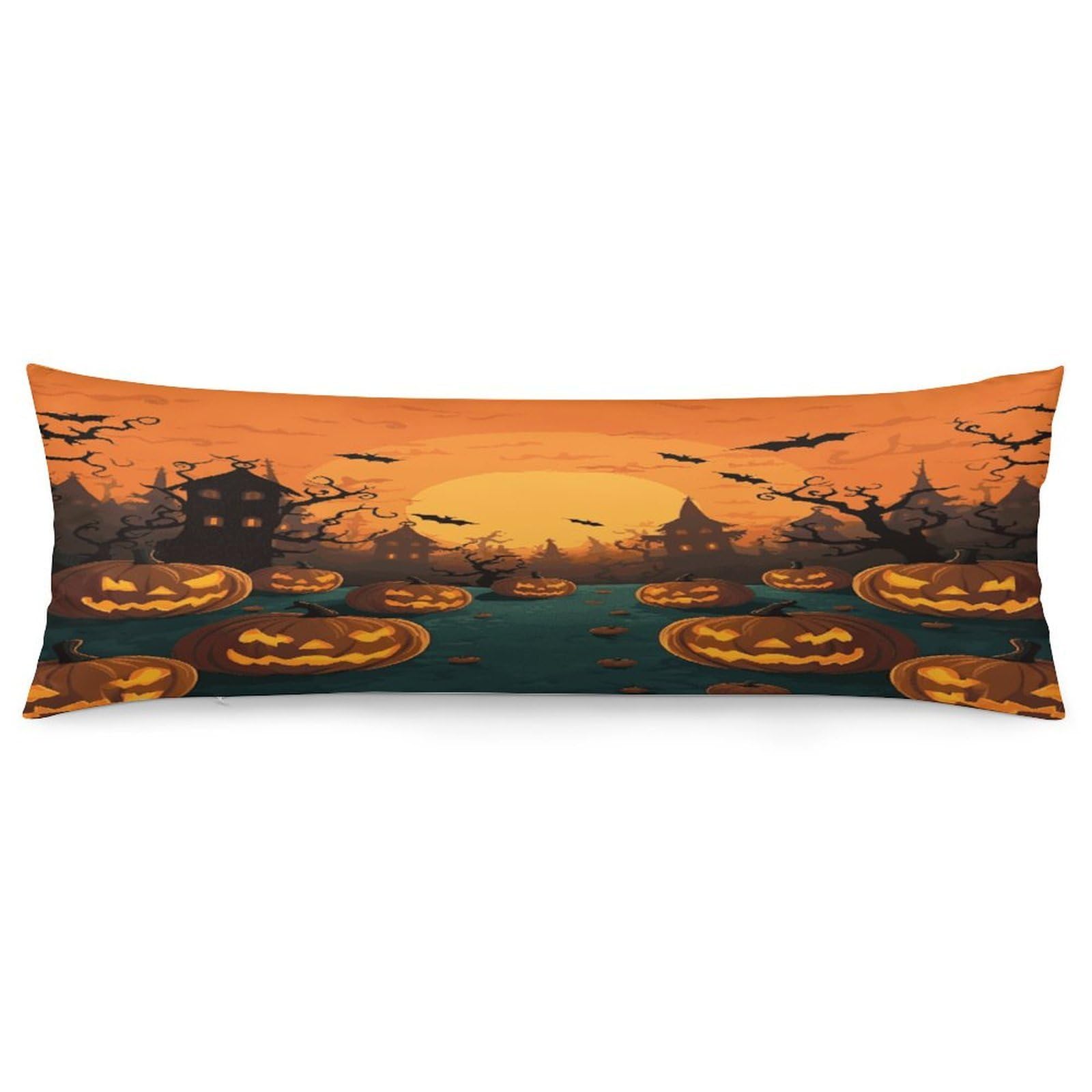 Halloween Orange Pillowcase Long Body Pillow Cover Soft Decorative Body Pillow Case Breathable Large Pillowcase Cute Cozy Pillow Protector for Bed Sofa Couch Room 18.9 X 53 Inch