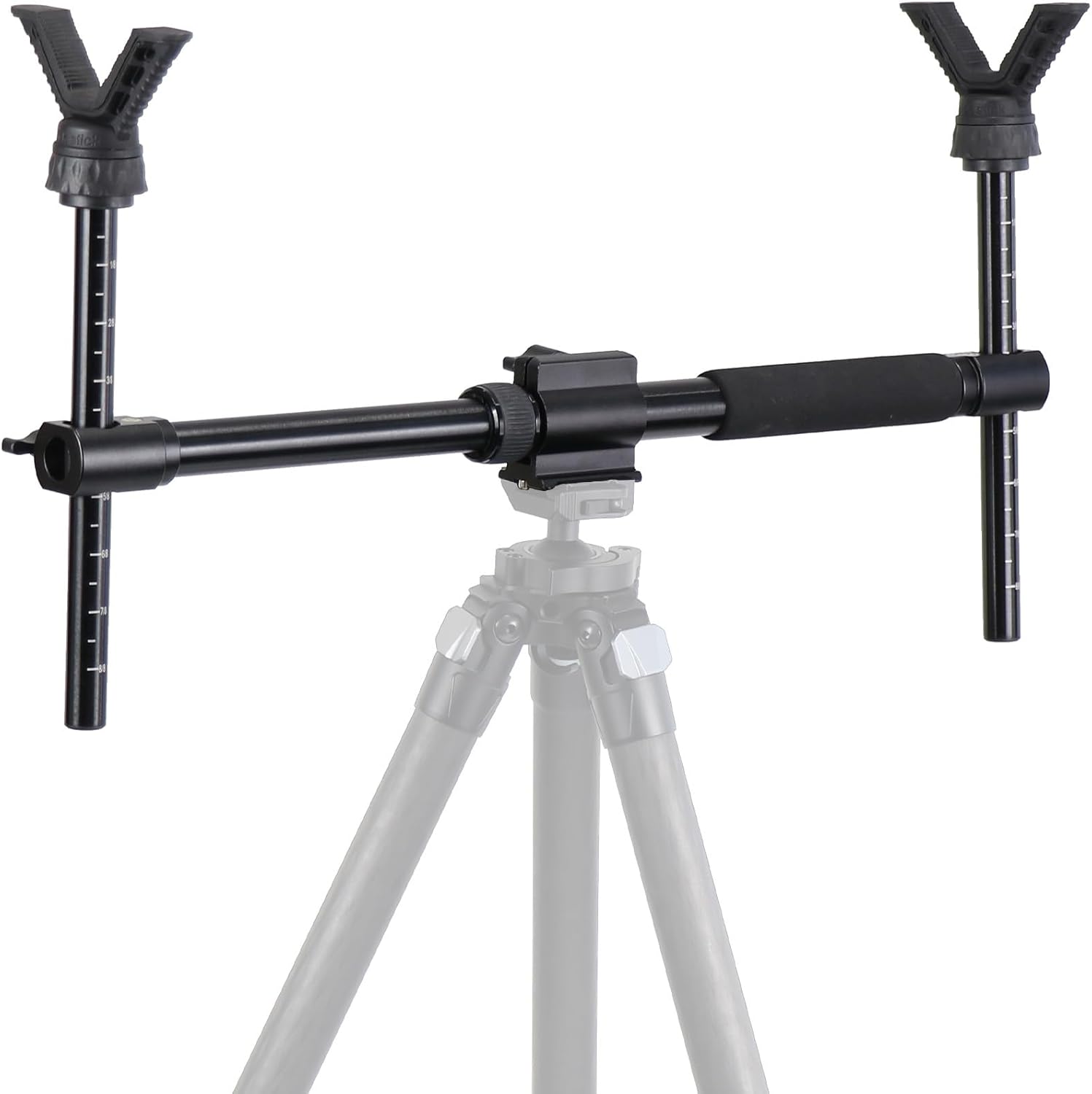 HUNTPAL Gun Rifle Shooting Rest Saddle Frame with Dual V Yoke Head - for Hunting Tripod Shooting Stick, Gun Holder with Arca-Swiss Capability, Level Vial, Adjustable Height and Length