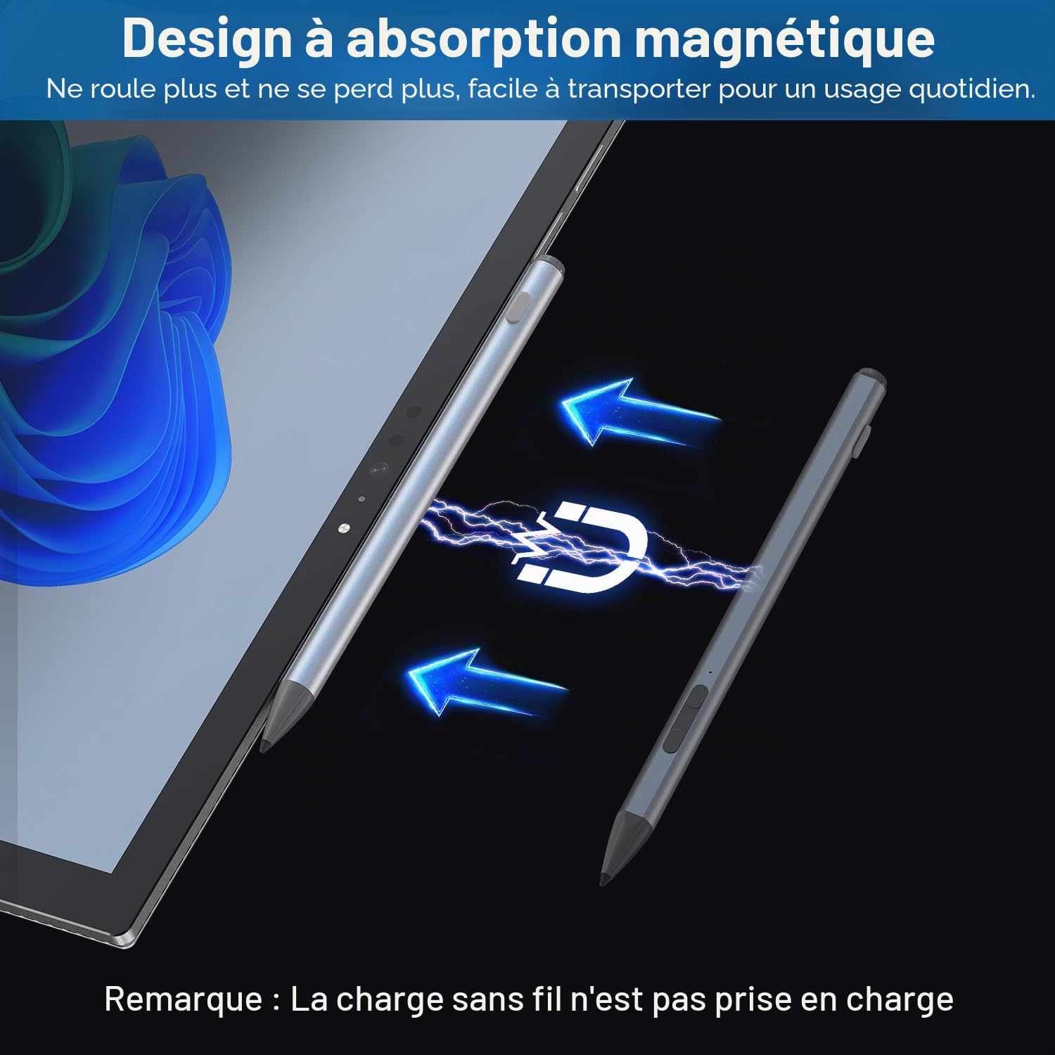 Stylet pour Surface Pro 12/11/10/9/8/7/X, Surface Pen avec 4096 Niveaux de Pression, Fixation Magnétique et Fonction Gomme, Compatible avec Surface Go 3, Laptop 5/4/3, Book, Laptop Studio