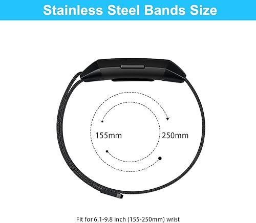 Miniatura 3 de Paquete de 2 bandas de metal compatibles con Fitbit Charge 4Charge 3Charge 3 SE, correas de repuesto ajustables de malla de acero inoxidable con