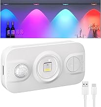 Auting Schrankbeleuchtung mit Bewegungsmelder,7 Farben Mini LED Vitrinenbeleuchtung mit Timer,USB-Aufladbar Dimmbare Warmweiß Nachtlicht Für Schlafzimmer, treppenbeleuchtung,Küche, Schränke, 1 Stück