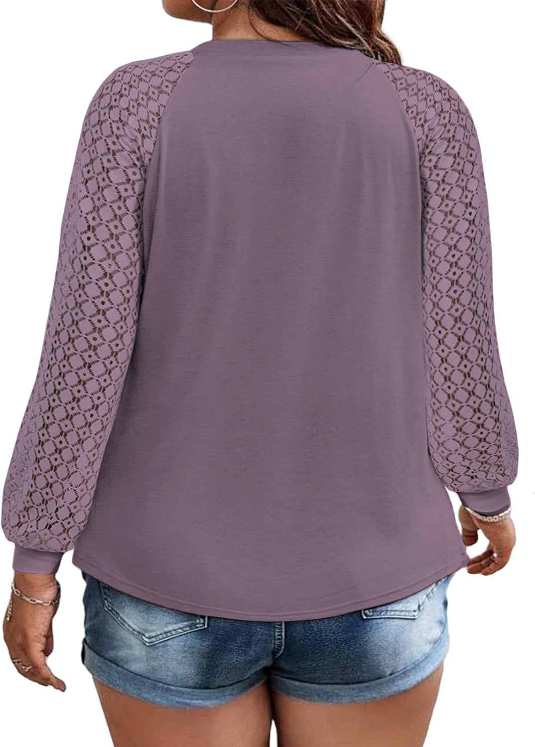 Women's Plus Size Tops Fashion Lace Long Sleeve Shirts Casual Fall Knitted Tunics Dressy Going Out Crewneck Blouses XL-5XL - Image 2