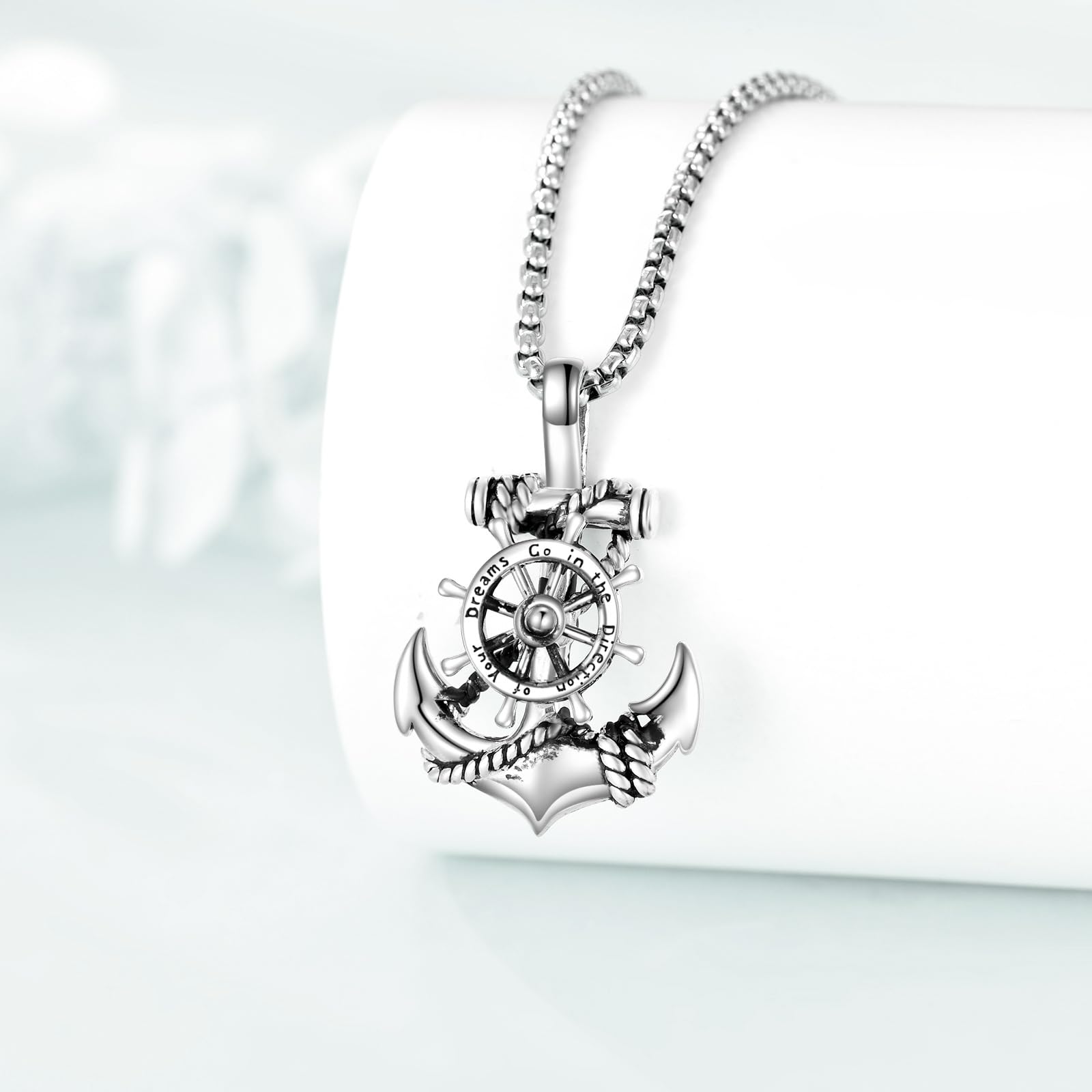 POPLYKE Collana con ancora per uomo e donna, regalo per lui, 20 + 2 pollici