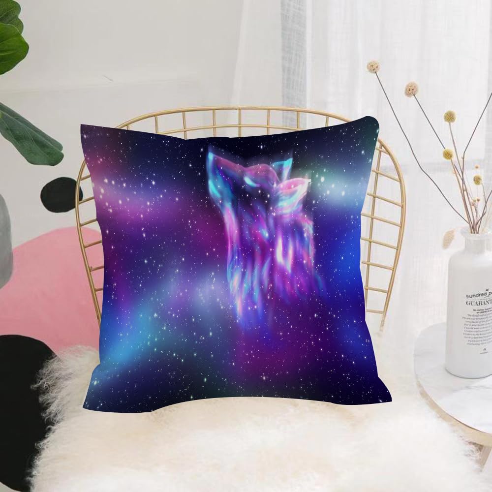 HYOSXW Cushion Cover,Throw Pillow Case Home Decorative for Living Room Bedroom Sofa Chair 16X16 Inch,Colorful northern sky with howling wolf spirit and aurora borealis.,Pillowcase 40X40cm