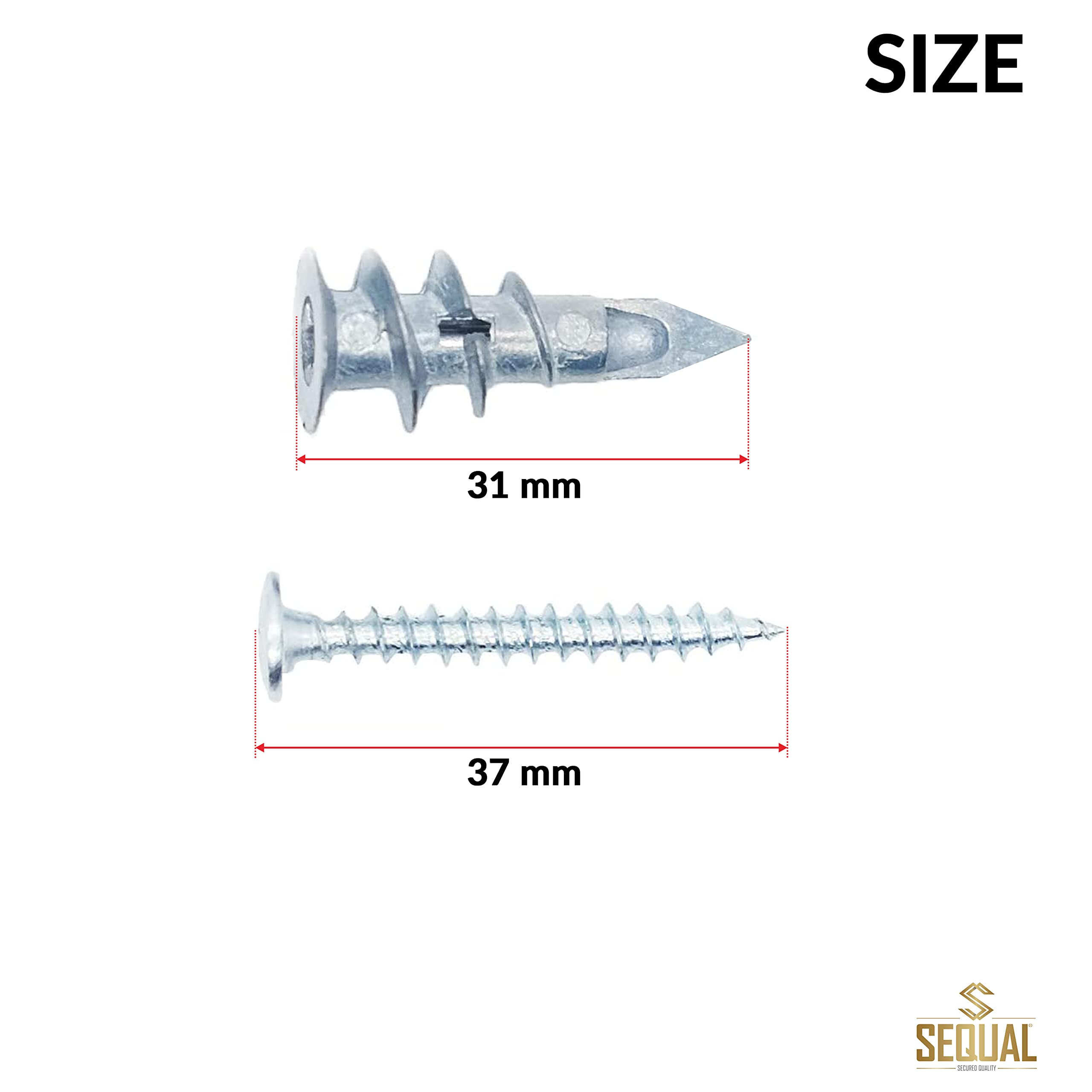SEQUAL® Metal Driva Plasterboard Fixings & Screws (Pack of 10), Metal
