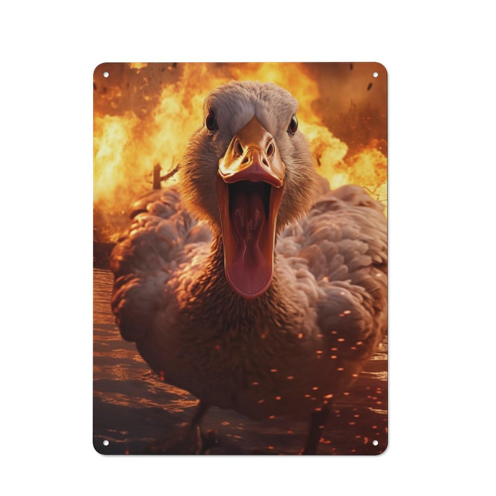 Junmoney Angry Goose Fire Explosion Decorative Metal Plaque With Design 40X30cm, Casual Utility Space Decor For Patio Bar, Workshop, Shed Or Kitchen