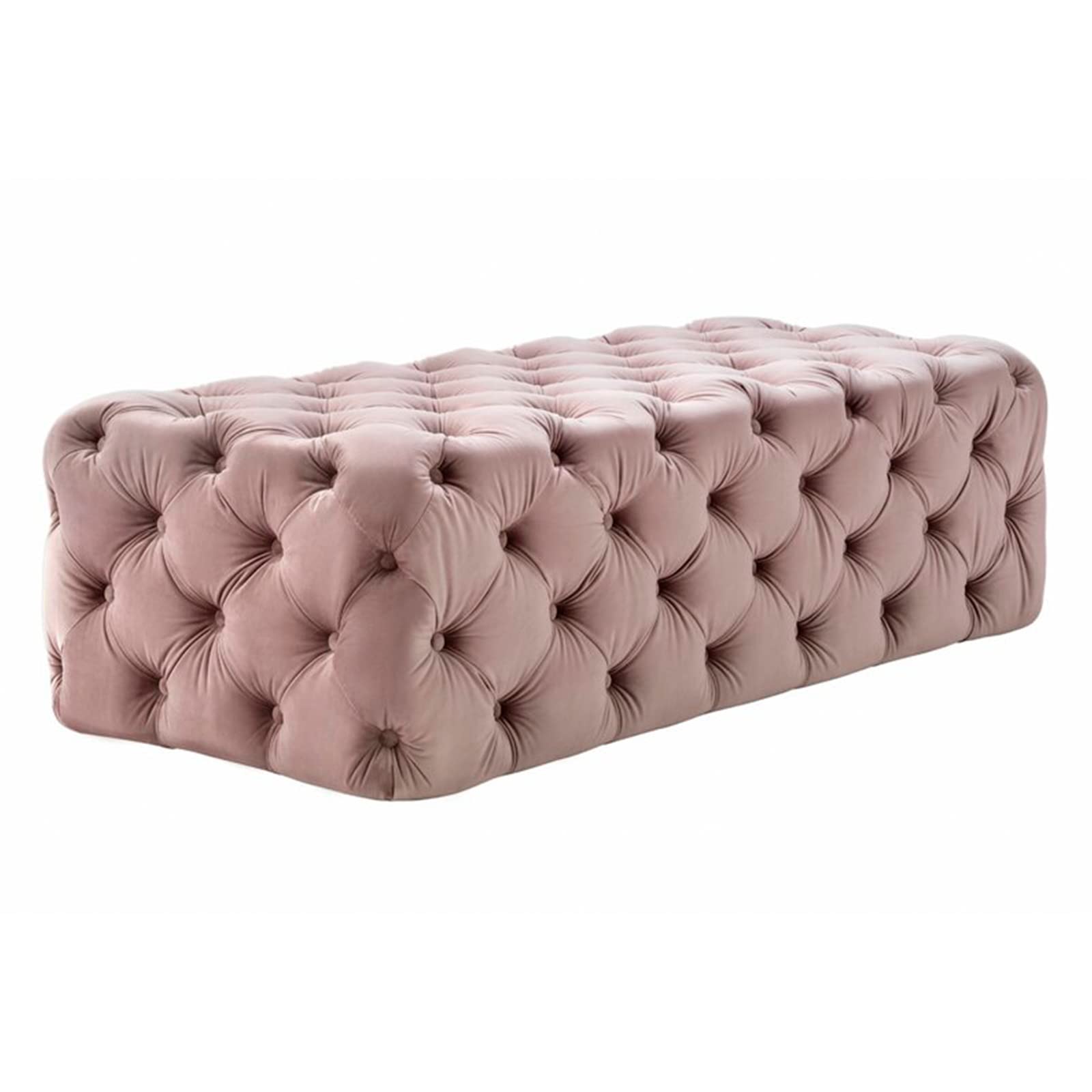 Pouf velours rose capitonné 70 cm pour sublimer votre entrée chic