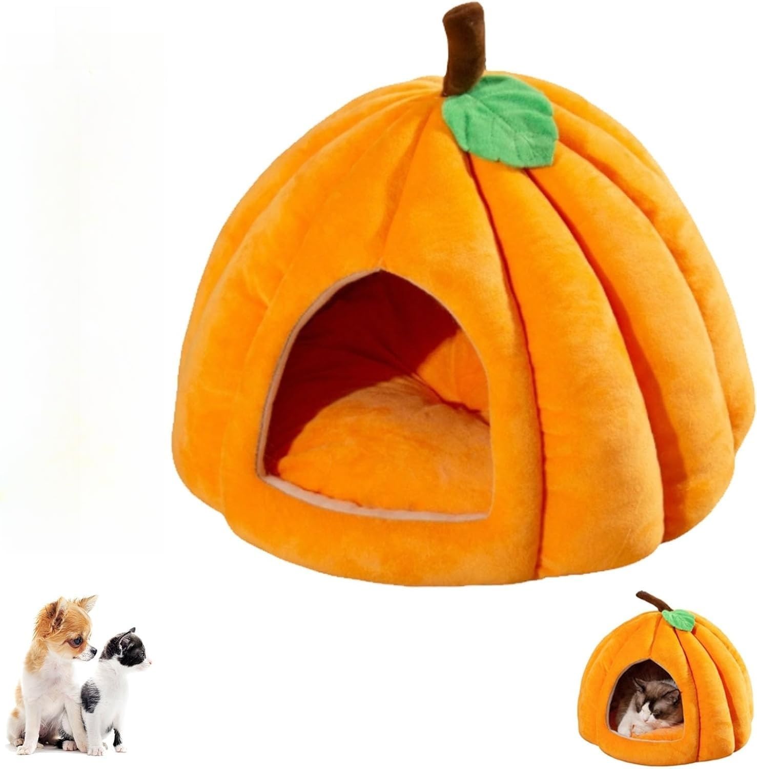 Cama de calabaza para gatos estresados que buscan un refugio oscuro