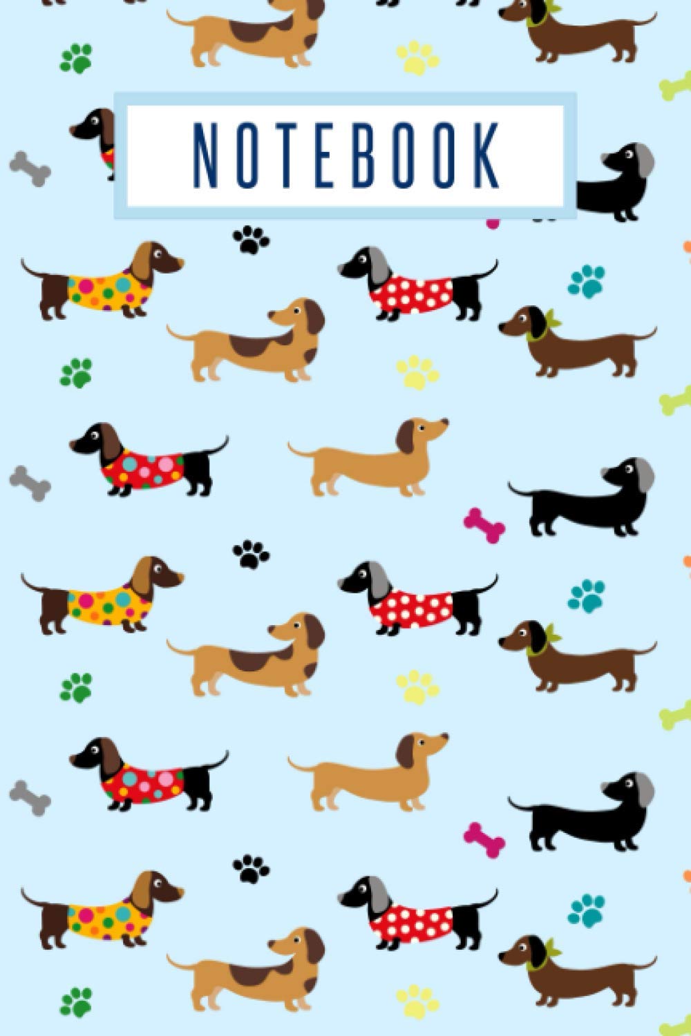 Notebook: Sausage Dog Notebook Lined Journal, Novelty Cute Dachshund Pattern Themed Gift For Girls, Boys, Teens, Dog Lovers & Pet Owners, Sky Blue