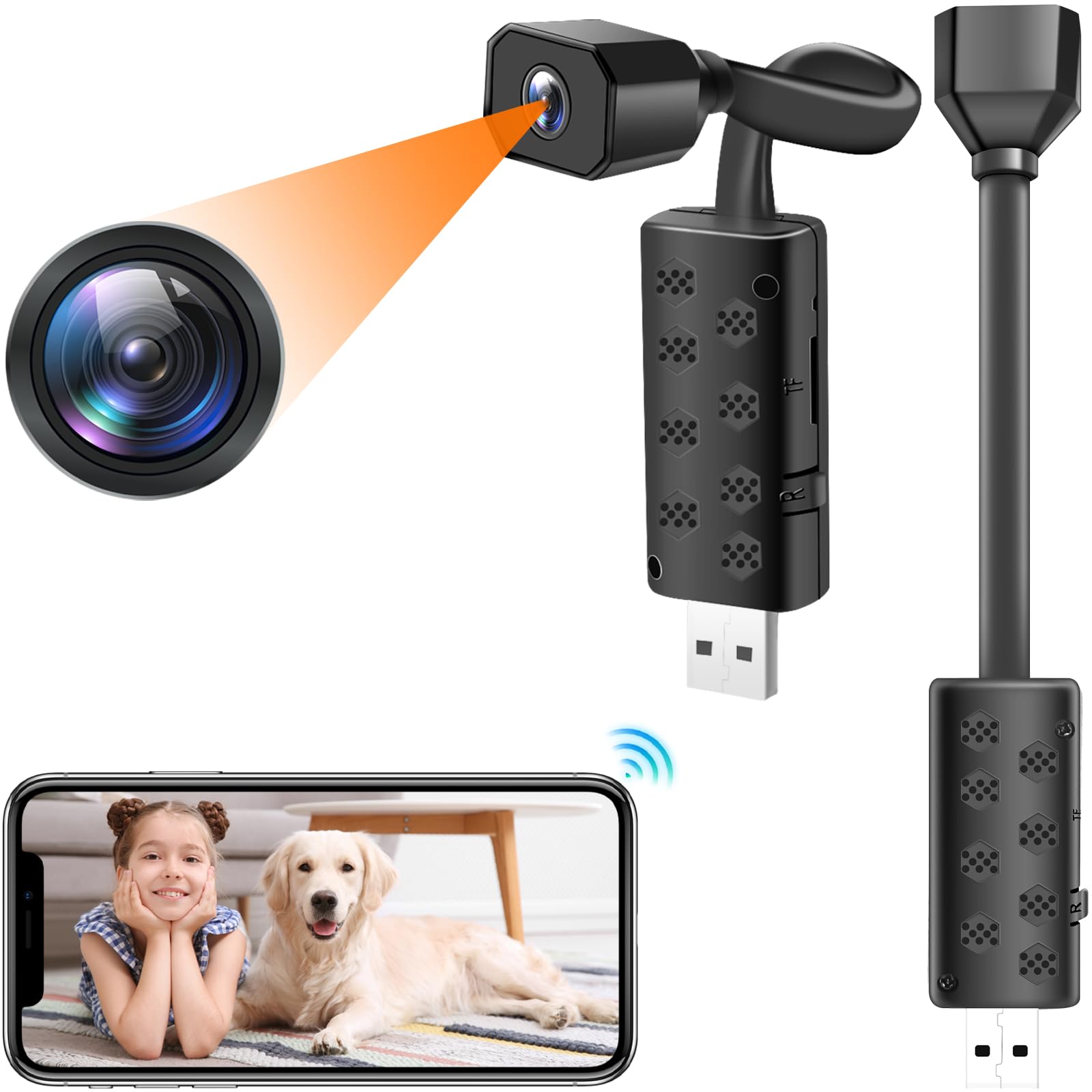 Mini HD Kamera WLAN, 4K UHD Kleine Kmera USB, Plug and Play Mini Bodycam WiFi mit Nachtsicht und Bewegungserkennungswarnung