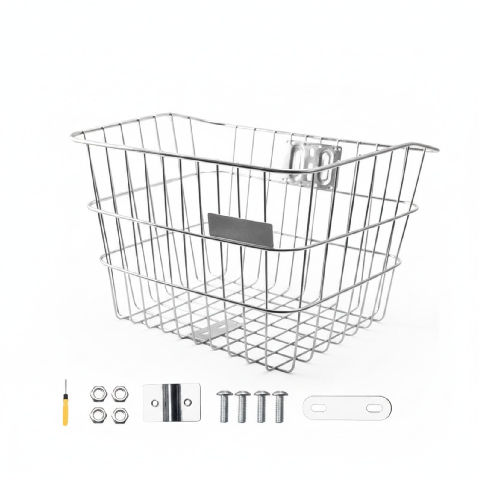 Baoblaze Front Basket Stainless Steel Wire Basket Rectangular Bike Basket Front Rack Carrier With Front Mount Hardware And Stable Support Suitable for daily, Type A - Iron Accessories + Tools